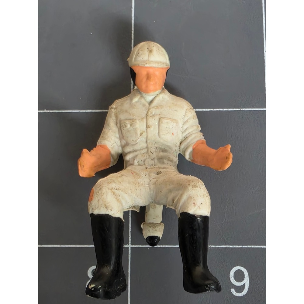 Vintage Rubber Pilot Driver Figure Seated Toy Accessory White Uniform Boots